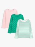 John Lewis Kids' Floral/Spot/Stripe Jersey Tops, Pack of 3, Pink/Green