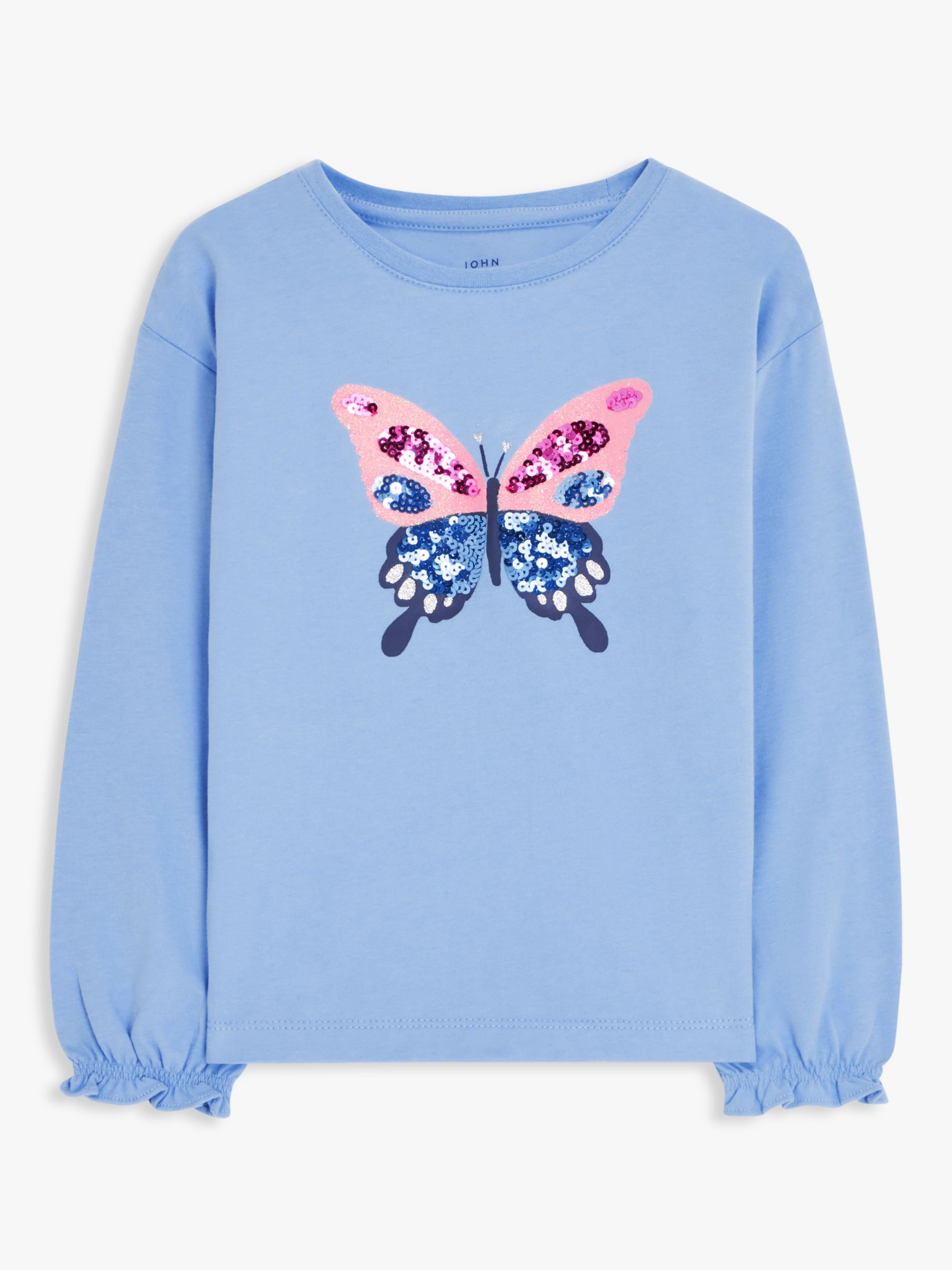 John Lewis Kids' Sequin Butterfly Jersey Top, Blue at John Lewis & Partners