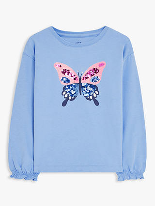 John Lewis Kids' Sequin Butterfly Jersey Top, Blue