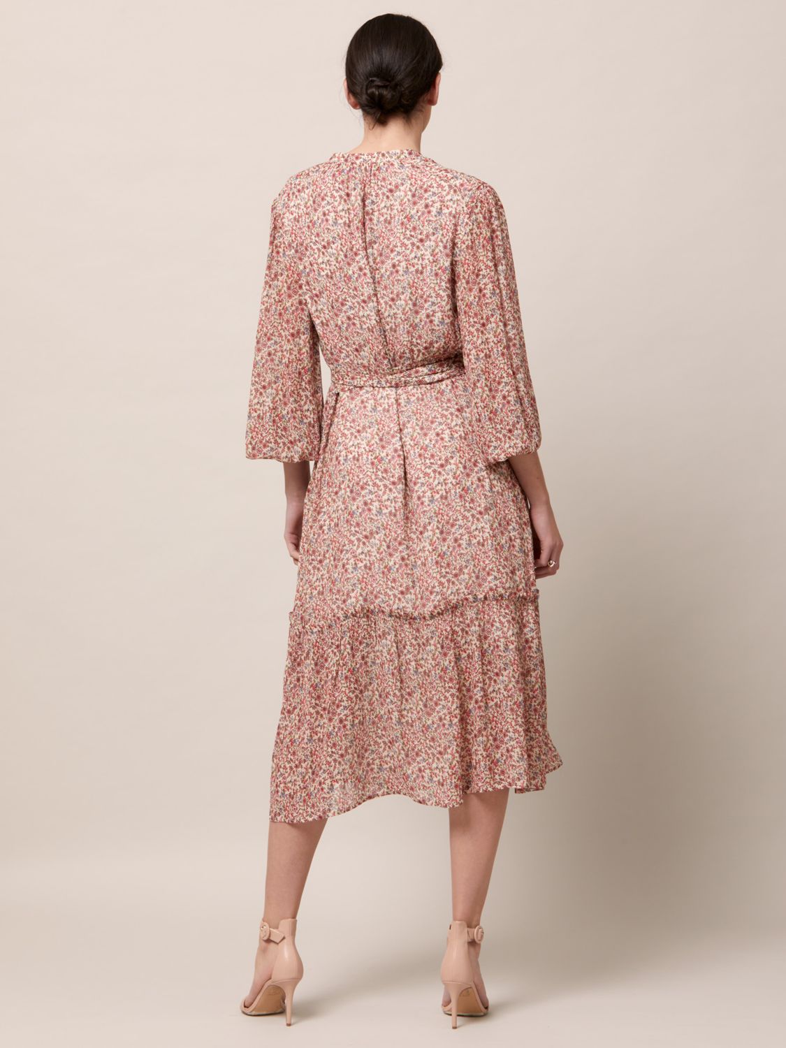 Helen McAlinden Vintage Floral Soft Belted Midi Dress, Blush/Multi, 8