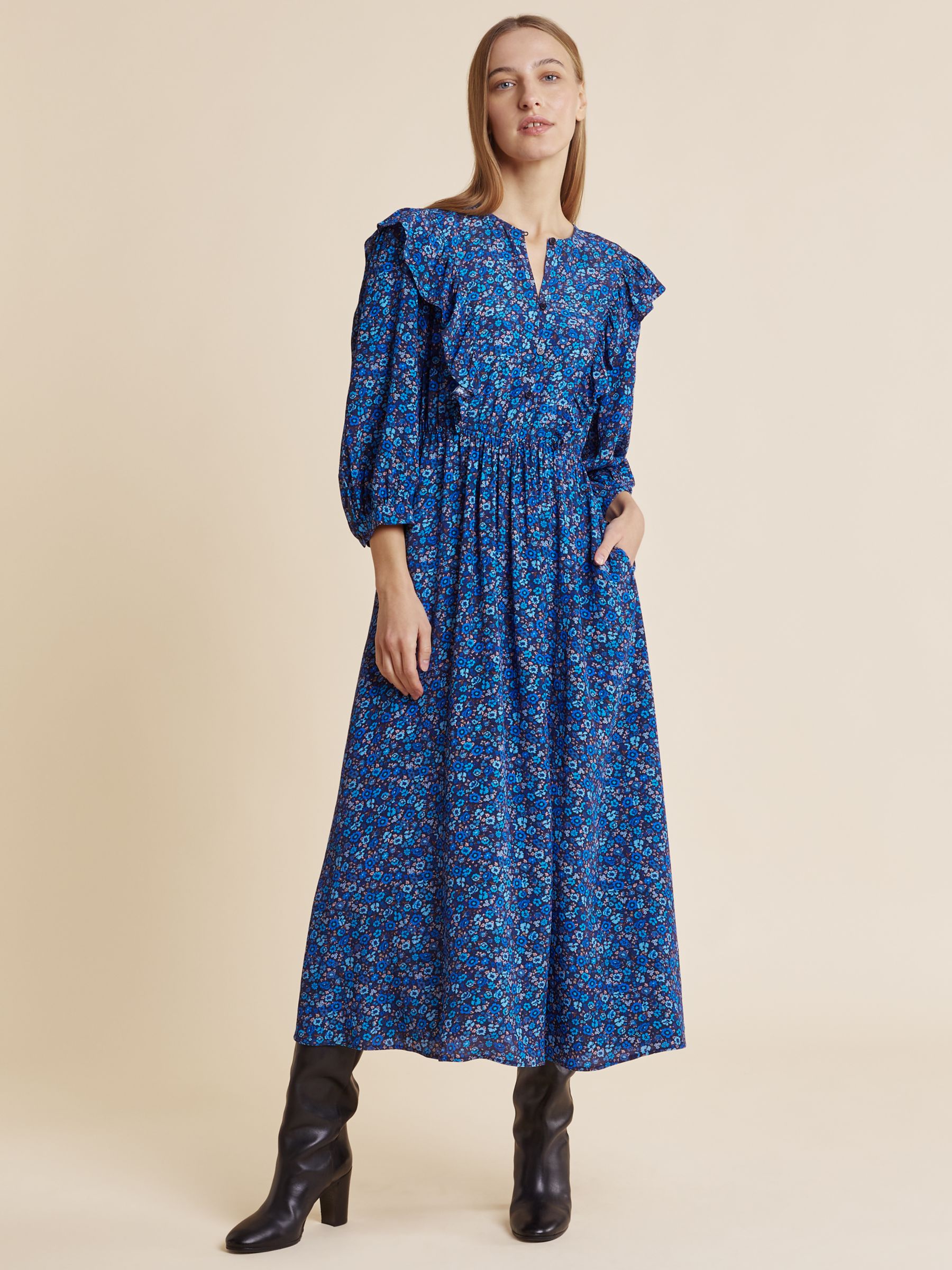 Albaray Florence Frill Dress, Blue at John Lewis & Partners