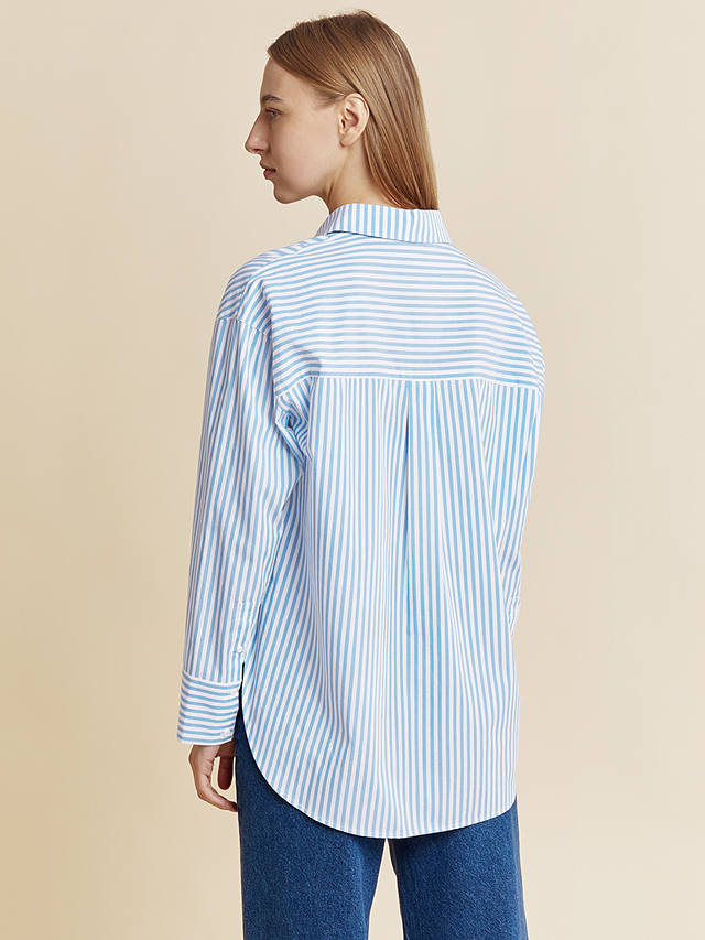 Albaray Stripe Organic Cotton Shirt, Blue/White