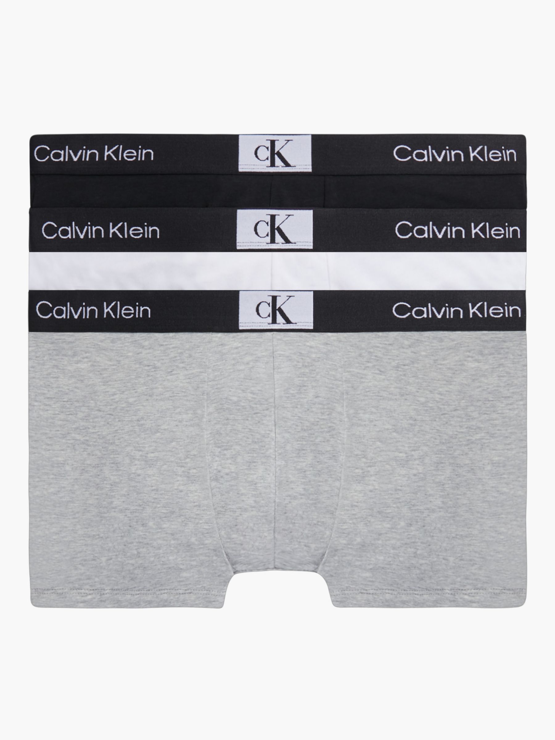 Calvin Klein 1996 Cotton Stretch Trunks, Pack of 3, Black/White/Grey, XS