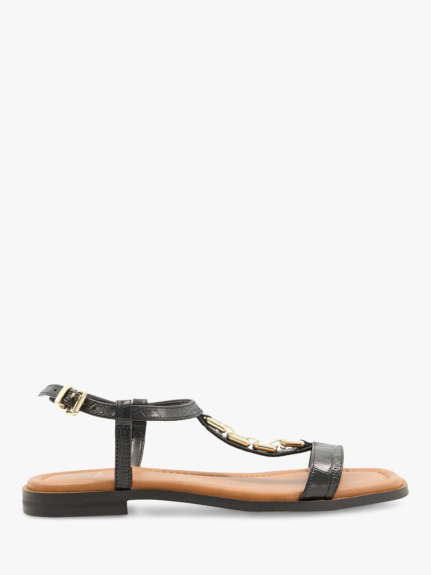 Buy Dune Lotty Leather Chain Detail T-Bar Sandals, Black Online at johnlewis.com