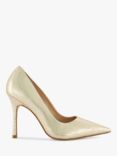 Dune Bento Leather Stiletto Heel Court Shoes, Gold Reptile
