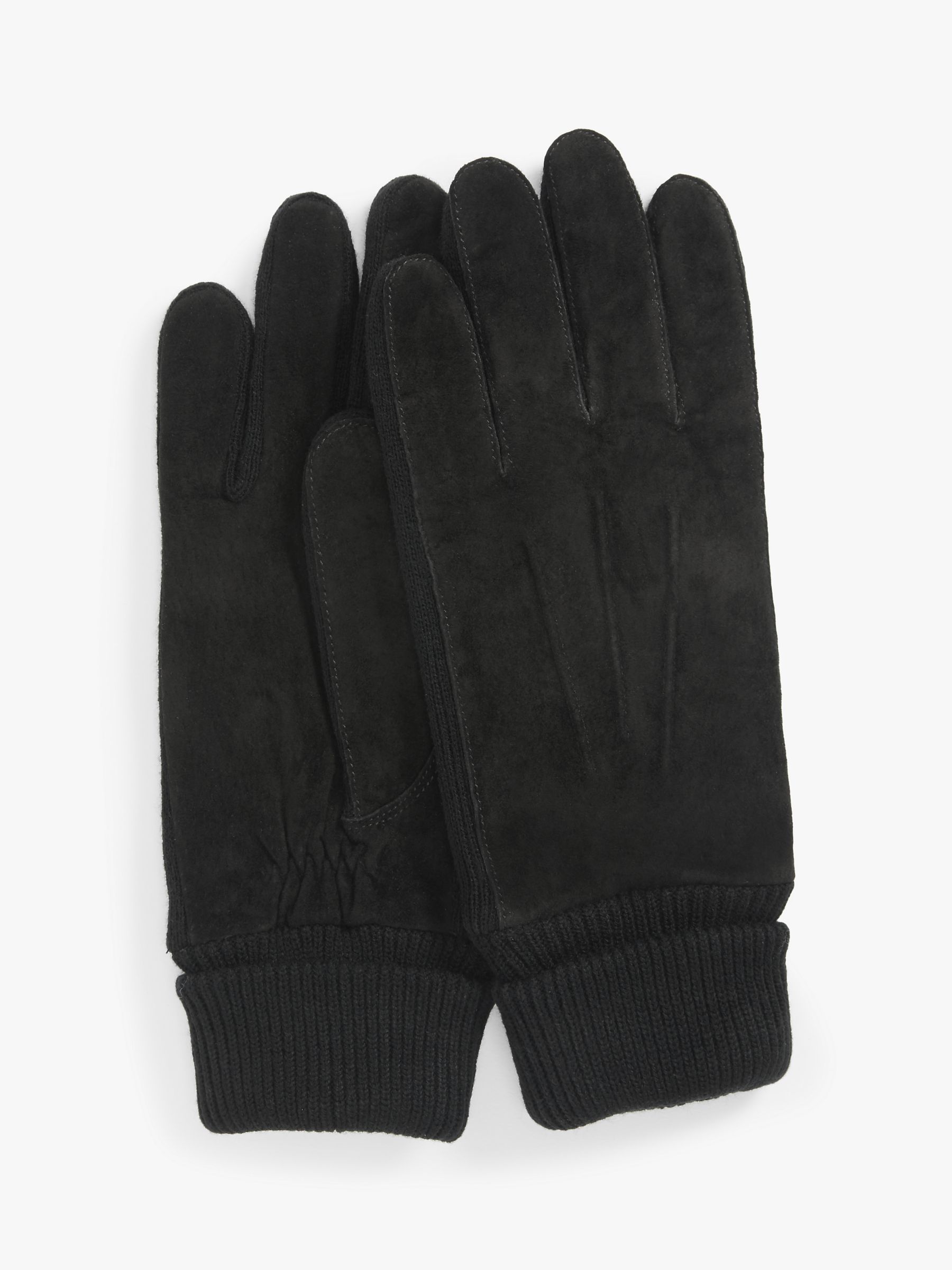 John Lewis Suede Knit Gloves, Black, S