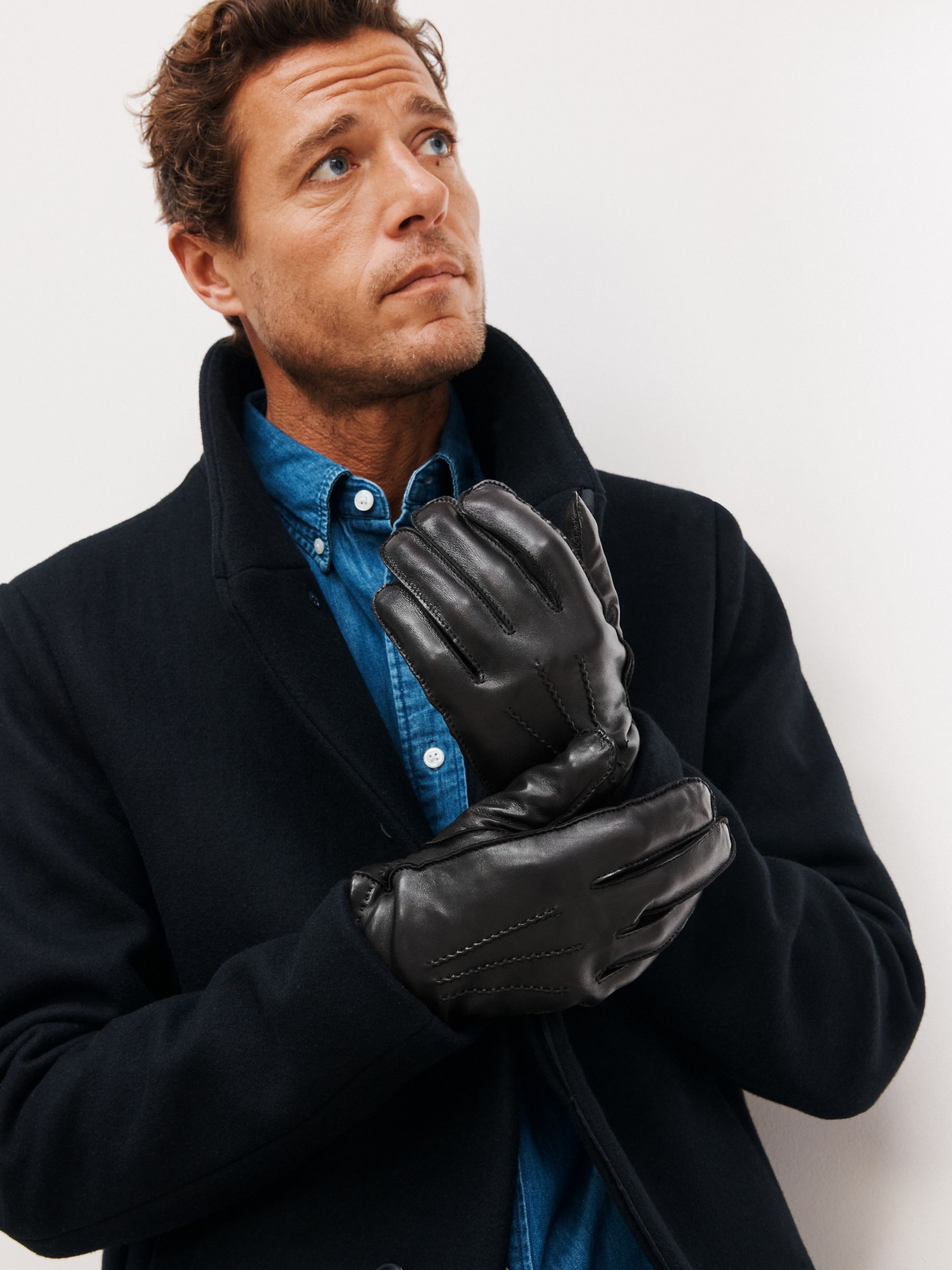 John Lewis Merino Wool Leather Gloves, Black, S