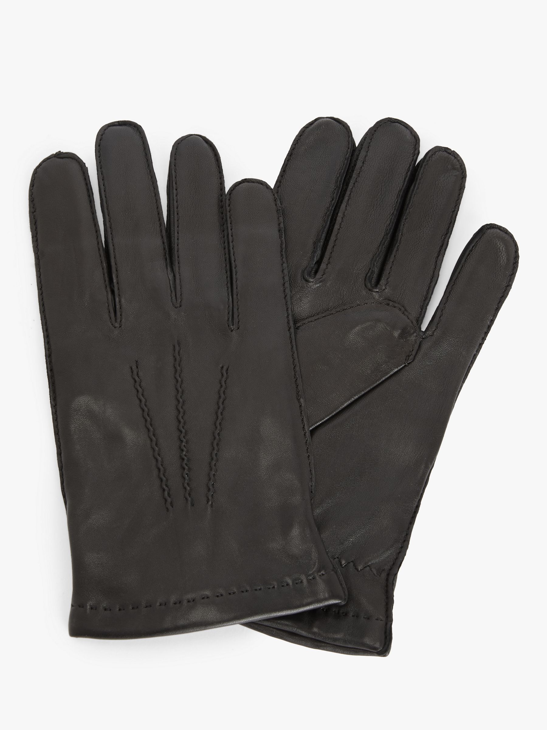 John Lewis Merino Wool Leather Gloves, Black, S