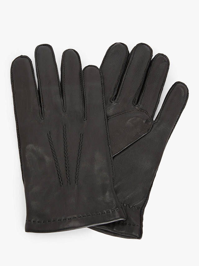 John Lewis Merino Wool Leather Gloves, Black