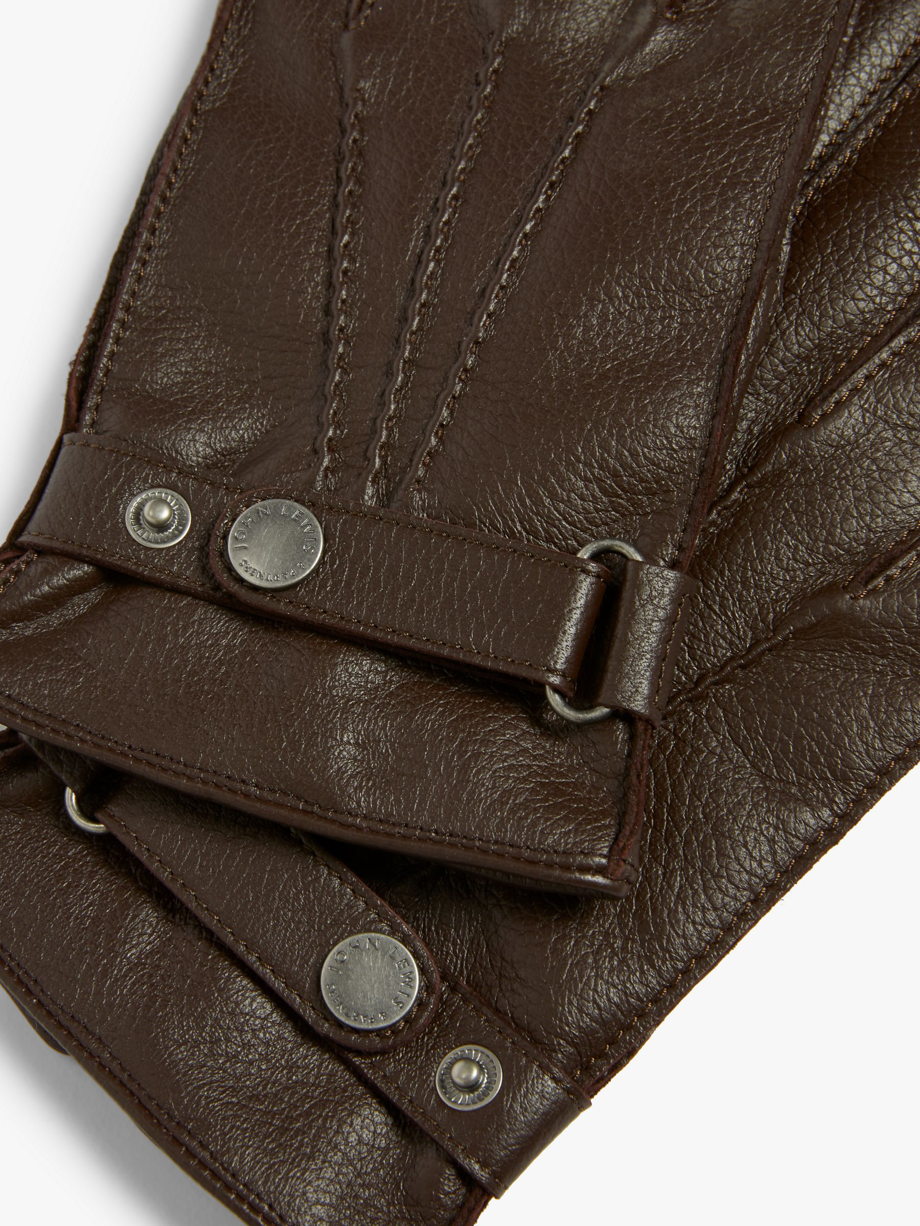 John Lewis Premium Leather Gloves, Brown, S