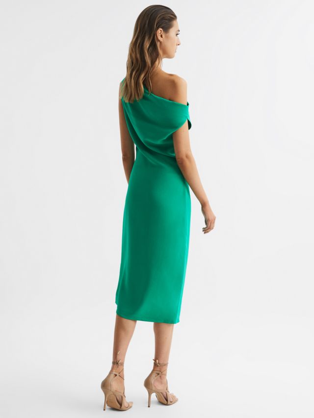 Reiss Zaria Asymmetric Neck Midi Dress, Green, 6