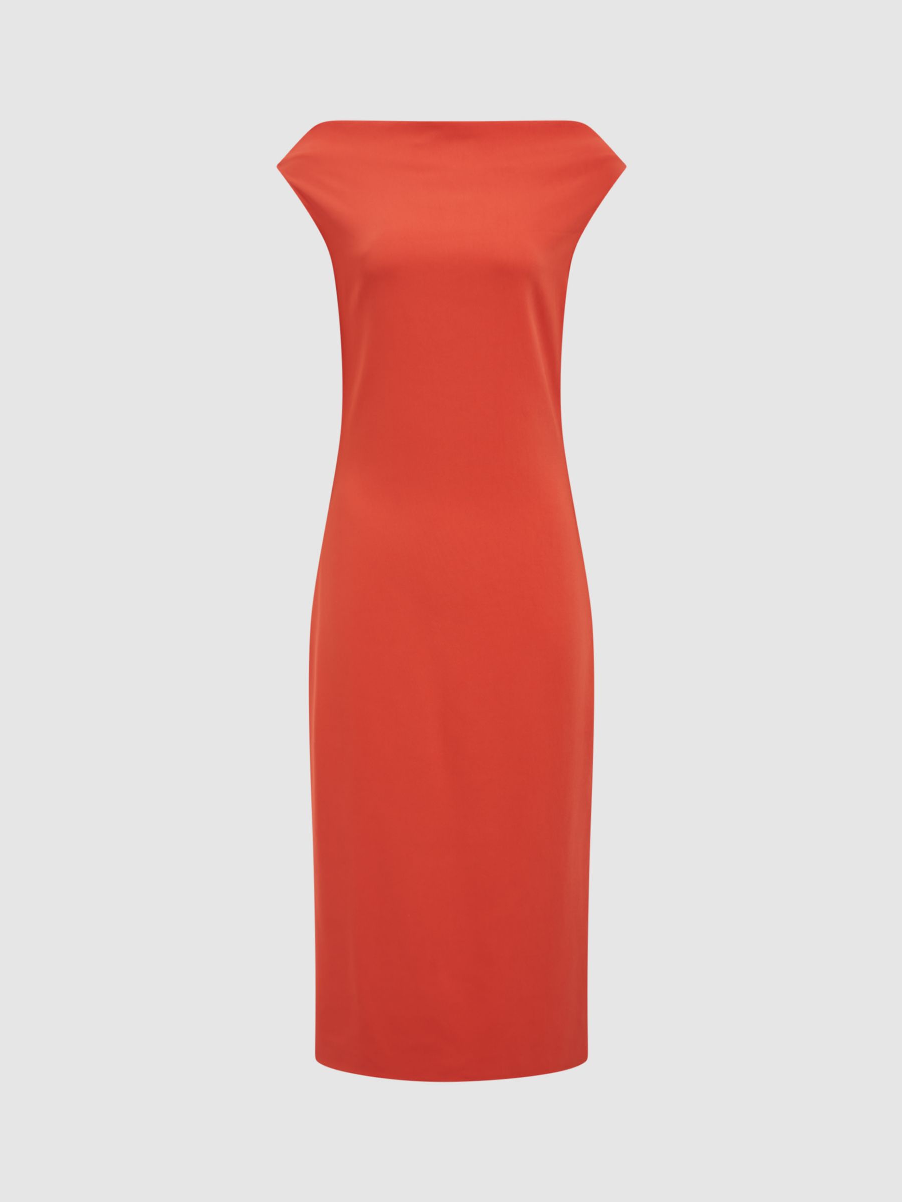 Reiss Zaria Asymmetric Neck Midi Dress, Coral at John Lewis & Partners