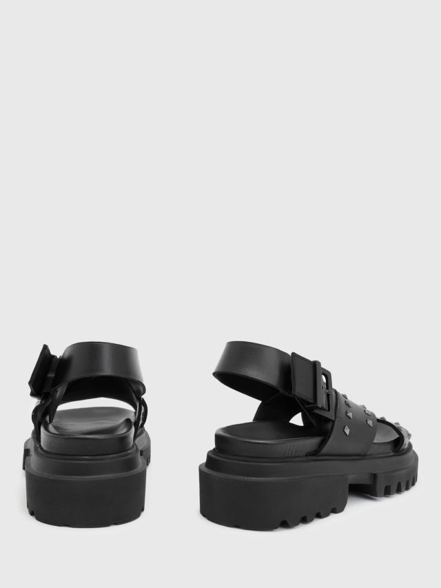 AllSaints Cosmo Studded Leather Sandals, Black, 3