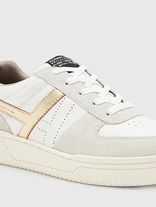AllSaints Vix Low Top Leather and Suede Trainers, White/Gold