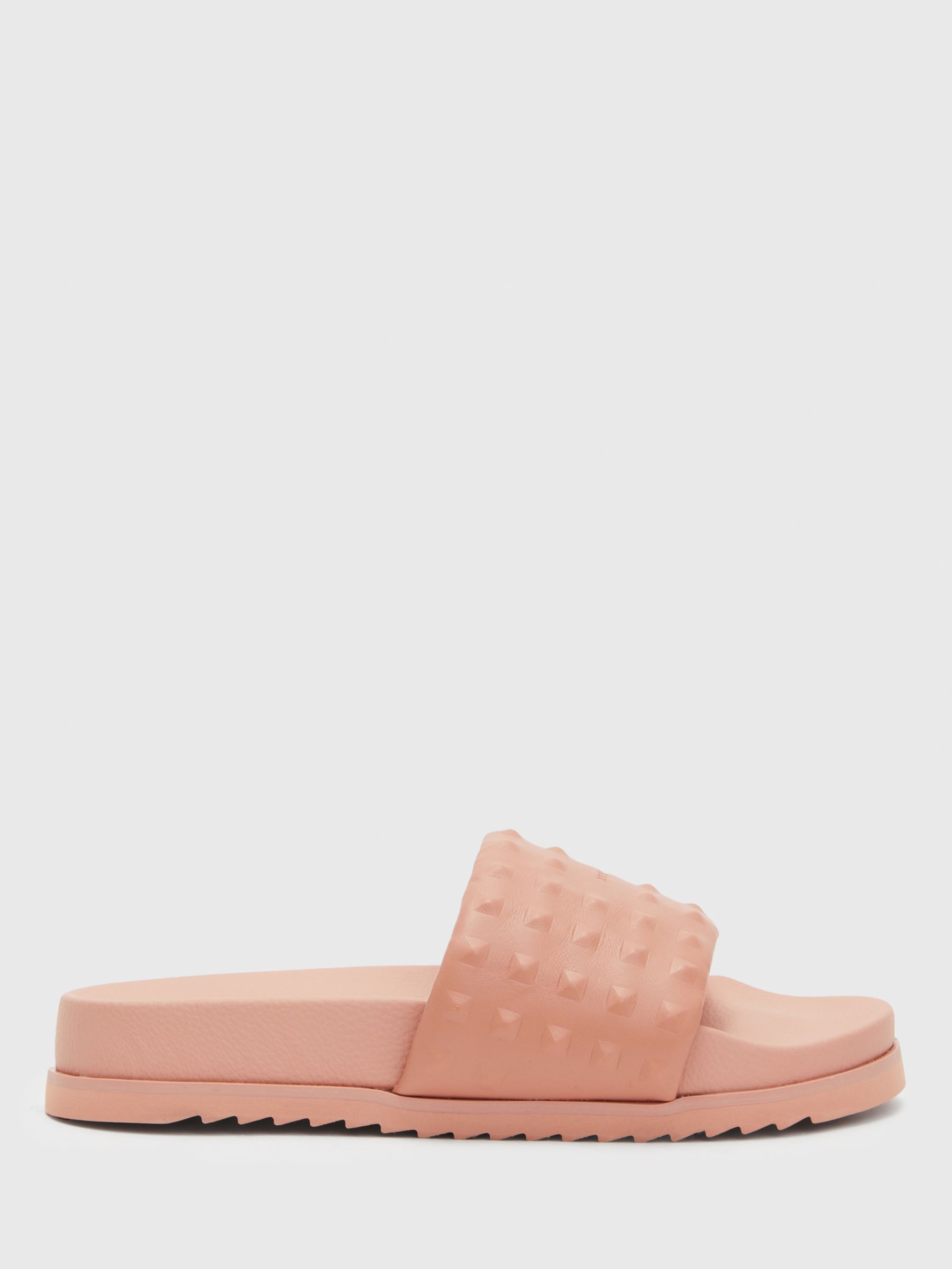 AllSaints Shay Studded Leather Slider Sandals, Pink at John Lewis