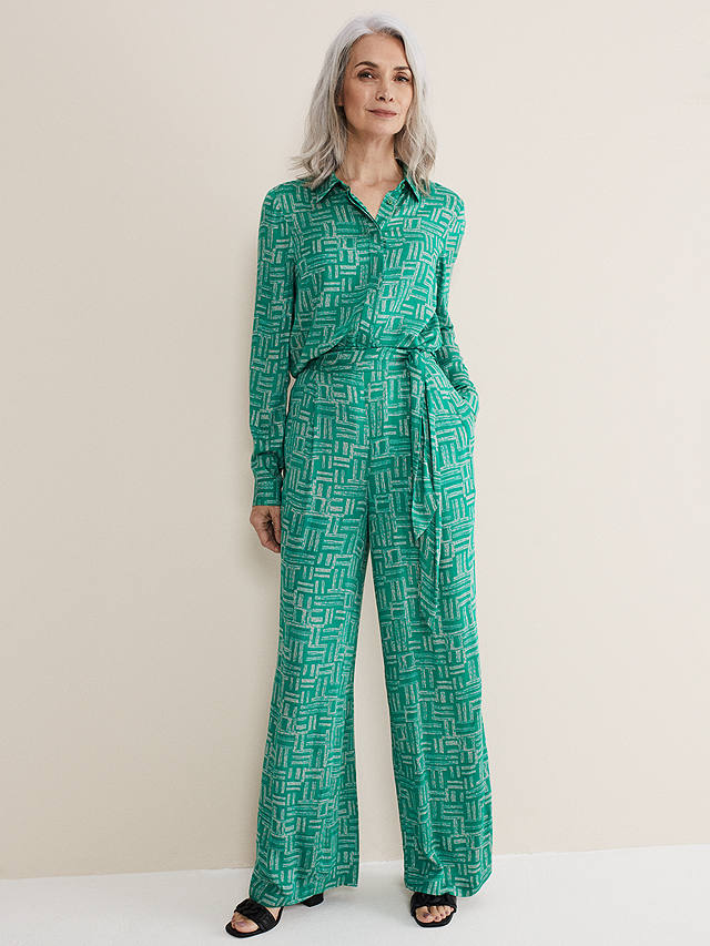 Phase Eight Hatty Wide Leg Trousers, Green/Stone at John Lewis & Partners