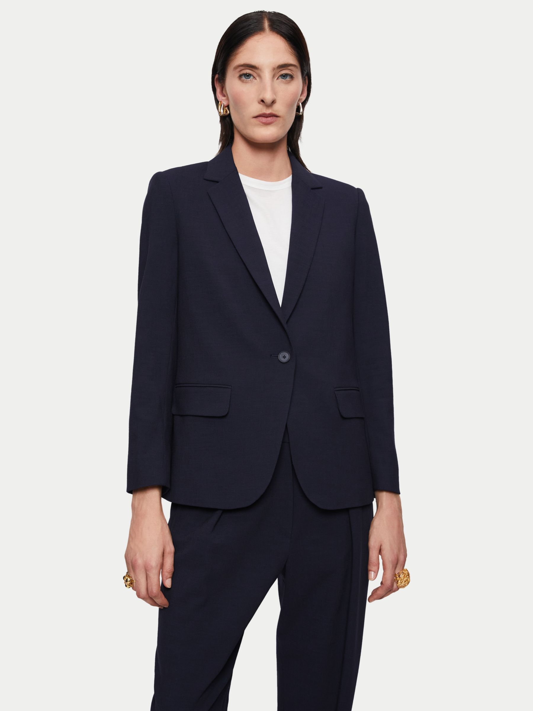 Jigsaw Fluid Twill Knox Blazer, Navy, 6