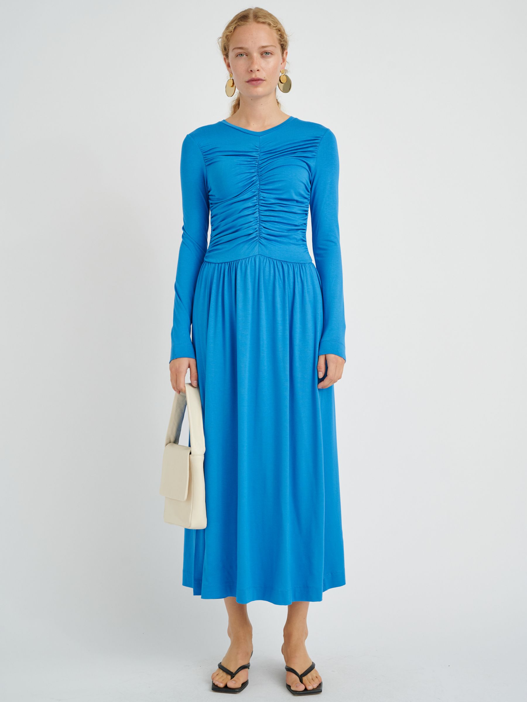 Light Blue Dress, Midi Dress, Pleated Dress, Spring Dress, Long Sleeves  Dress, Linen Clothing, Linen Dress Woman, Party Dress 1727 