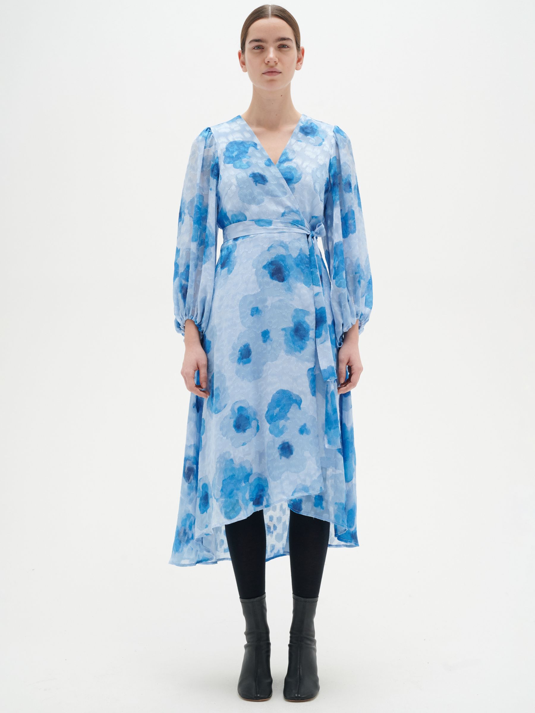 InWear Basira Floral Long Sleeve Wrap Dress, Blue, 8