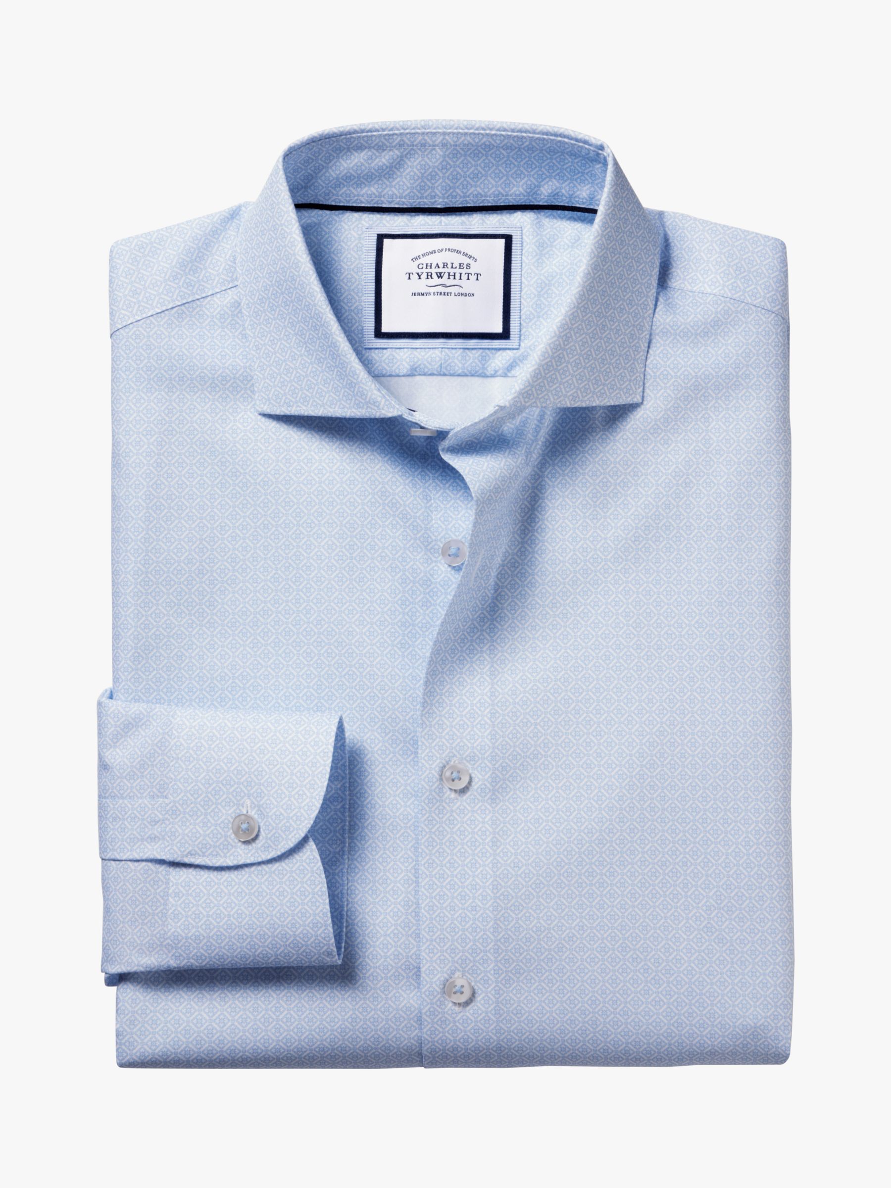 Charles Tyrwhitt Printed Slim Fit Cotton Shirt, Sky Blue at John Lewis ...