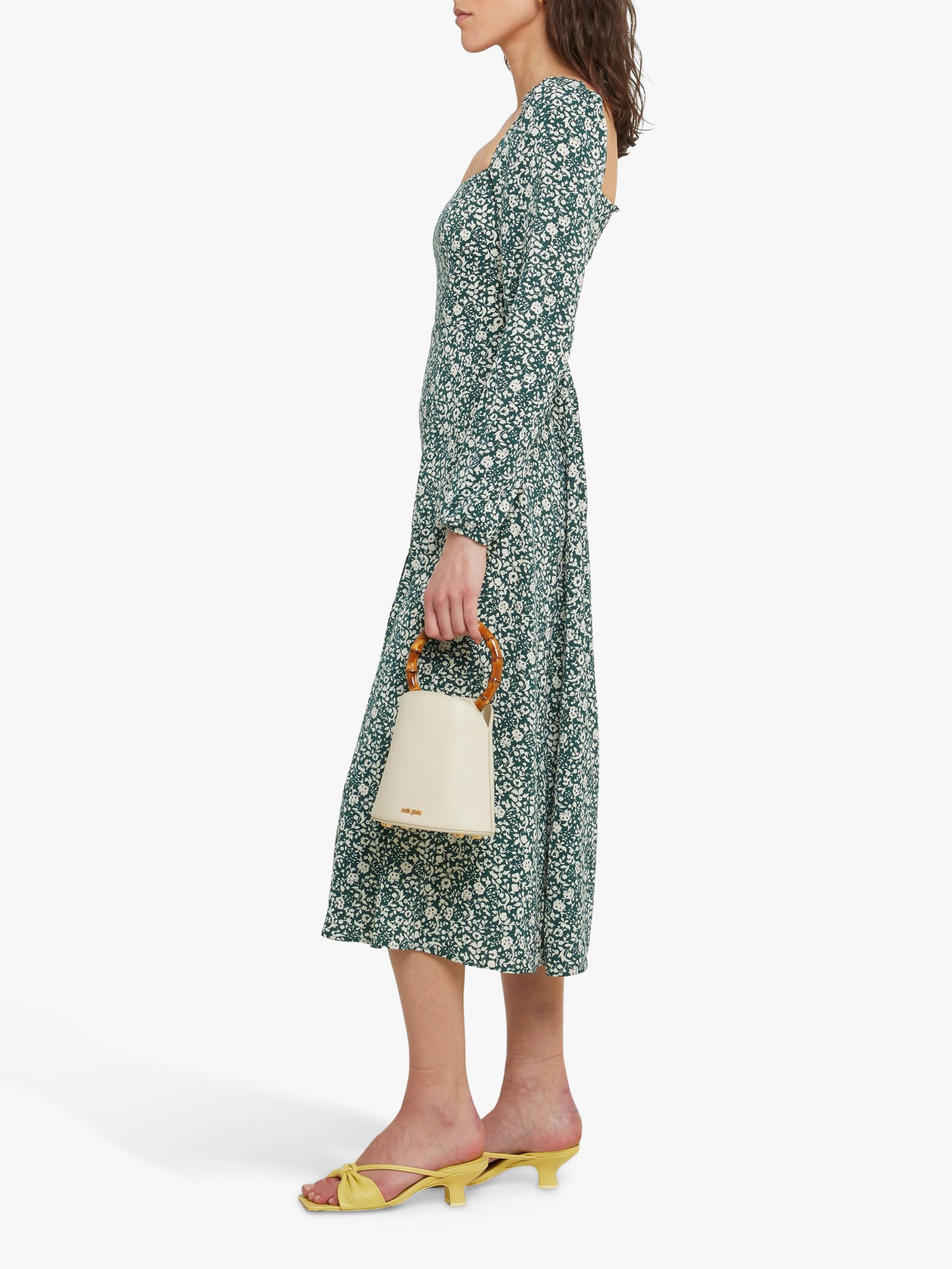o.p.t Lenon Side Slit Midi Floral Dress, Forest/White, XS