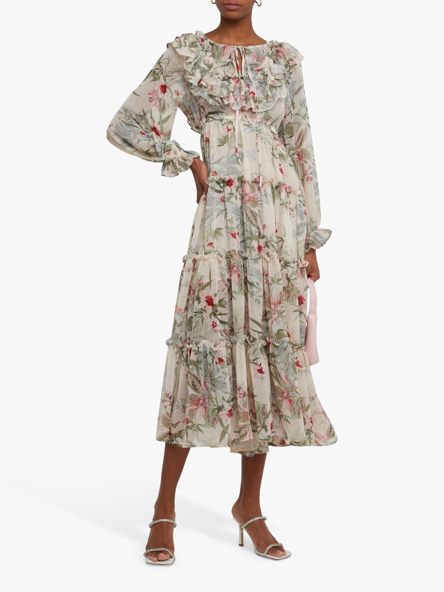o.p.t Indria Floral Print Tiered Dress, Green/Multi at John Lewis ...
