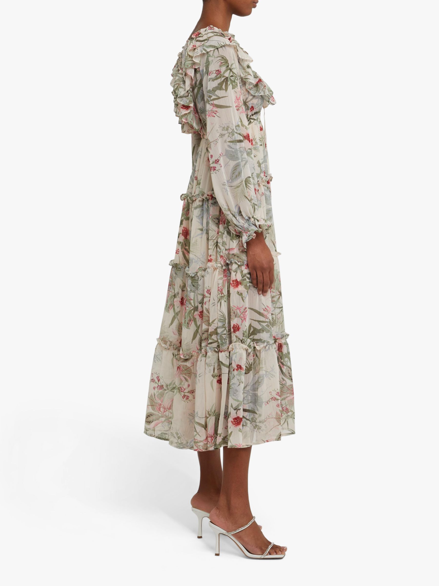 o.p.t Indria Floral Print Tiered Dress, Green/Multi at John Lewis ...