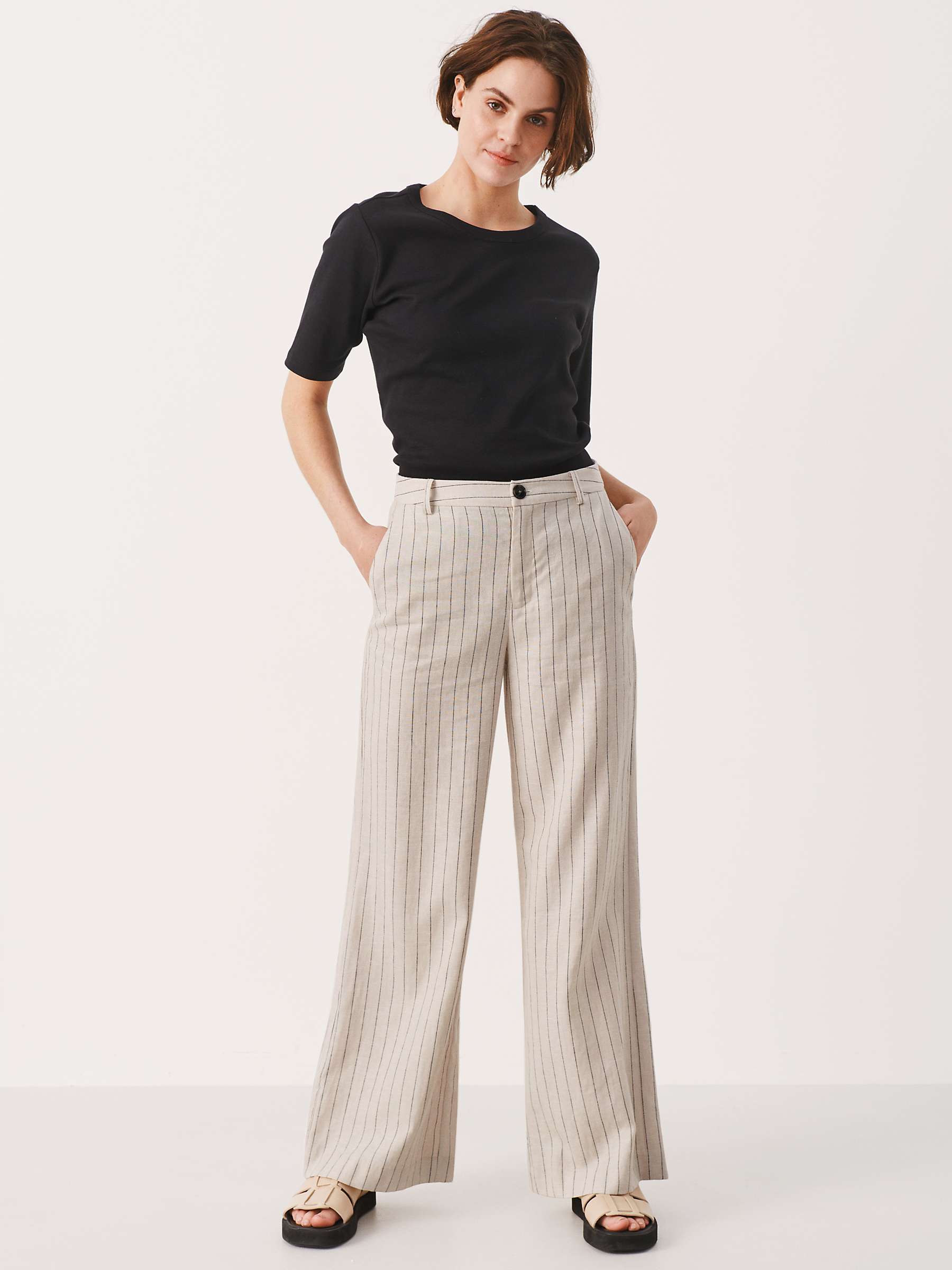 Buy Part Two Ninnes Wide Leg Trousers, Black/White Pepper Online at johnlewis.com