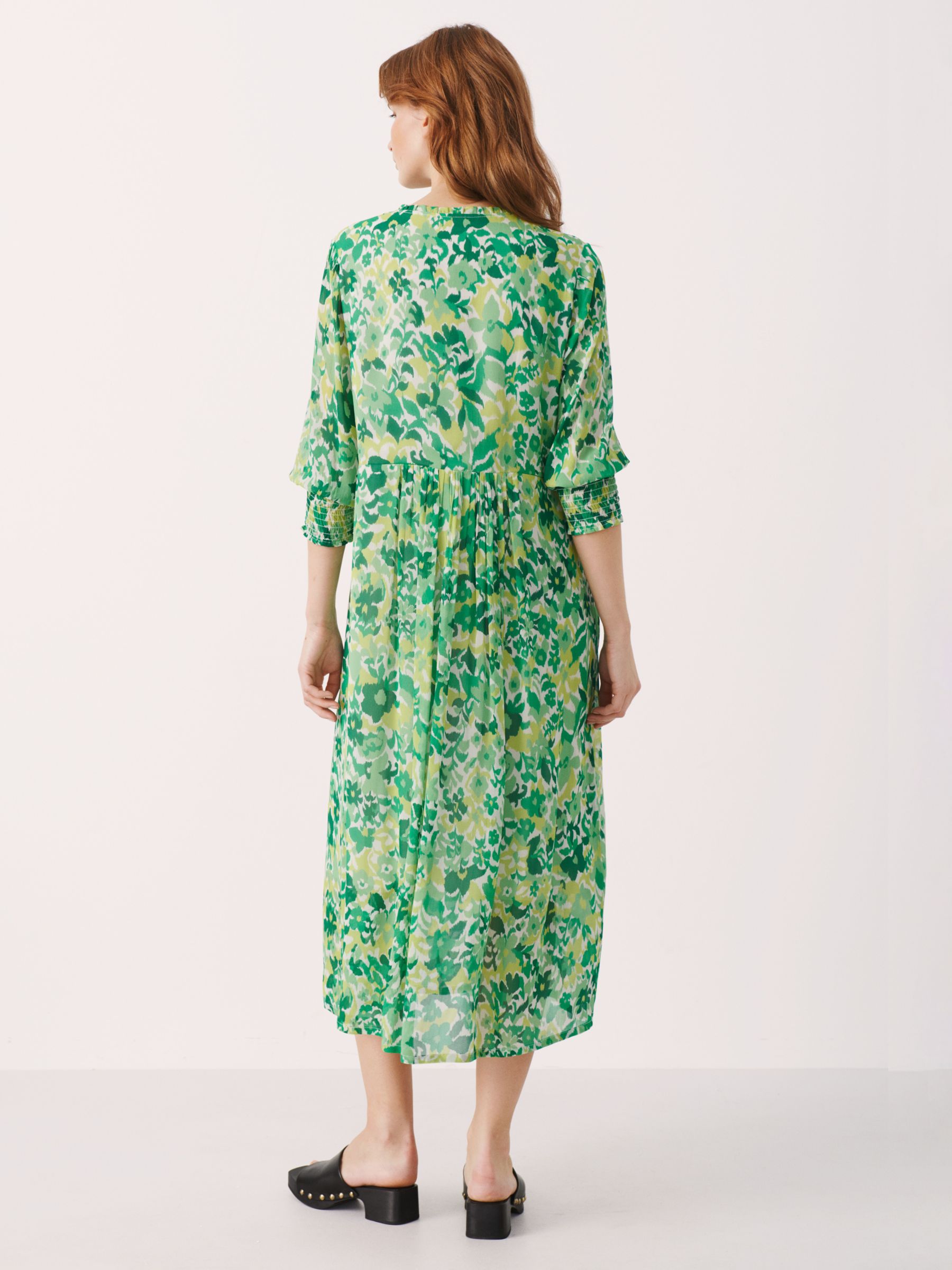 Part Two Sila Floral Long Sleeve Maxi Dress, Green at John Lewis & Partners