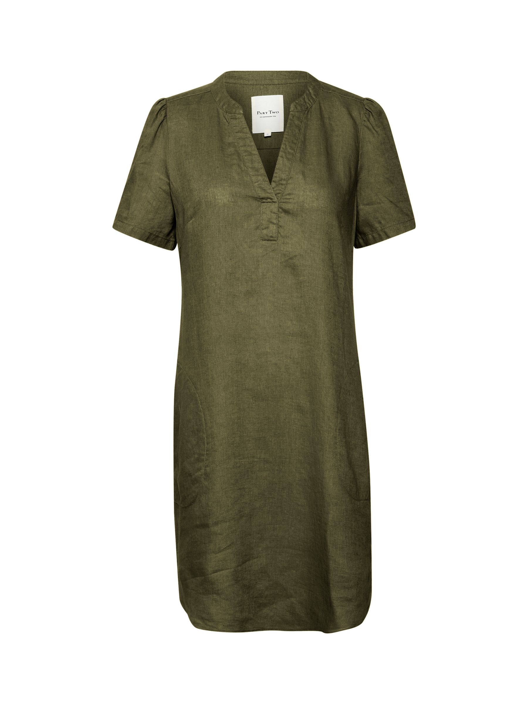 Part Two Aminase Short Sleeve Linen V-Neck Dress, Kalamata at John ...