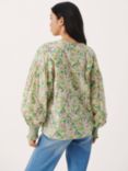 Part Two Namis Cotton Floral Balloon Sleeve Blouse, Green Flower Print