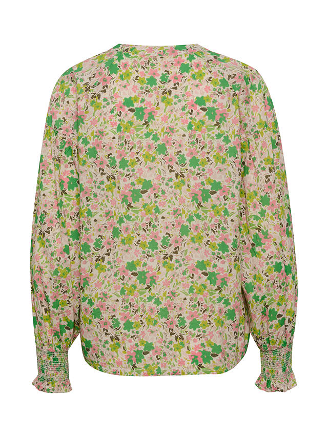 Part Two Namis Cotton Floral Balloon Sleeve Blouse, Green Flower Print