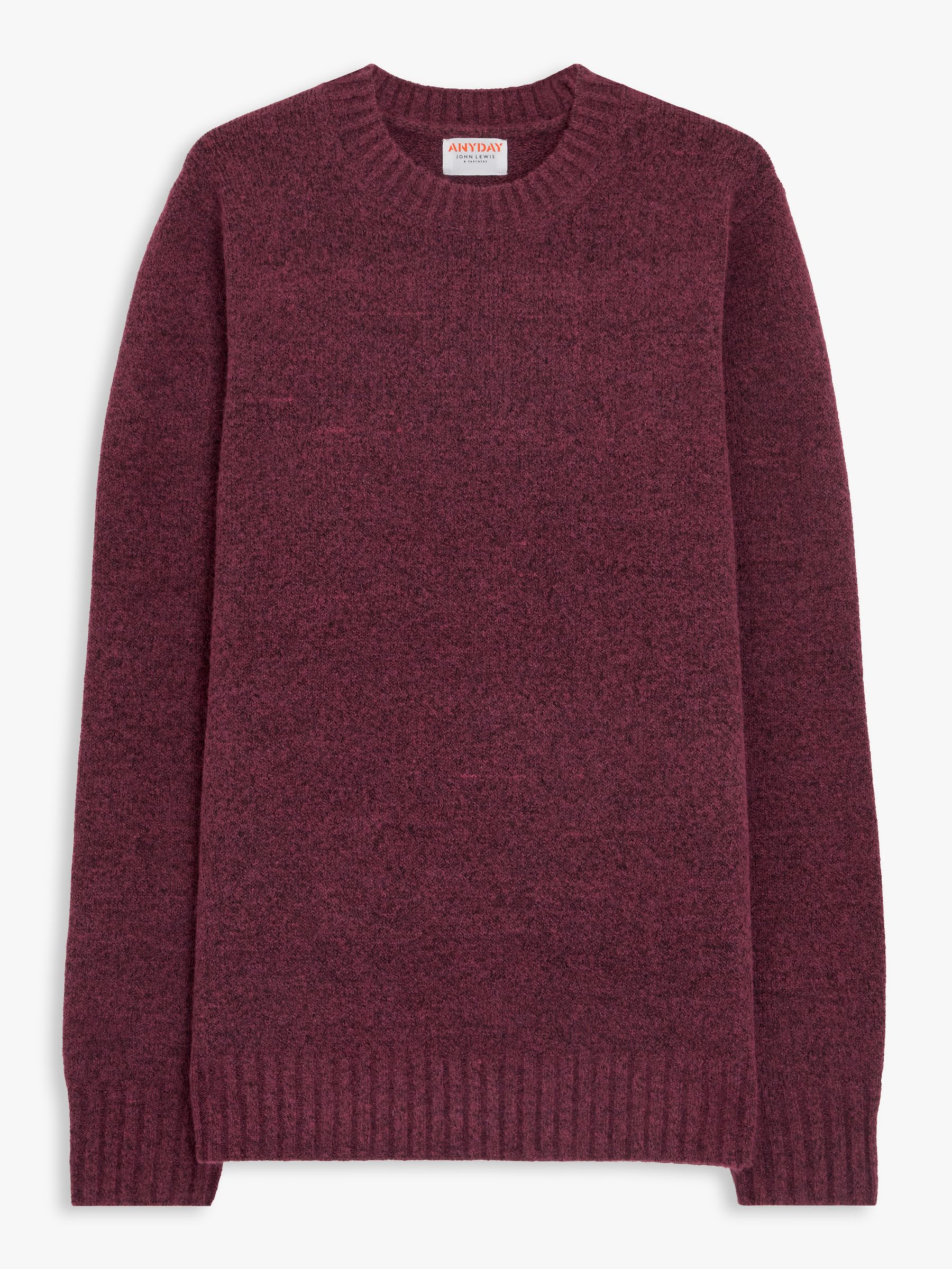 John Lewis ANYDAY Recycled Wool Blend Crew Neck Jumper, Maroon at John ...