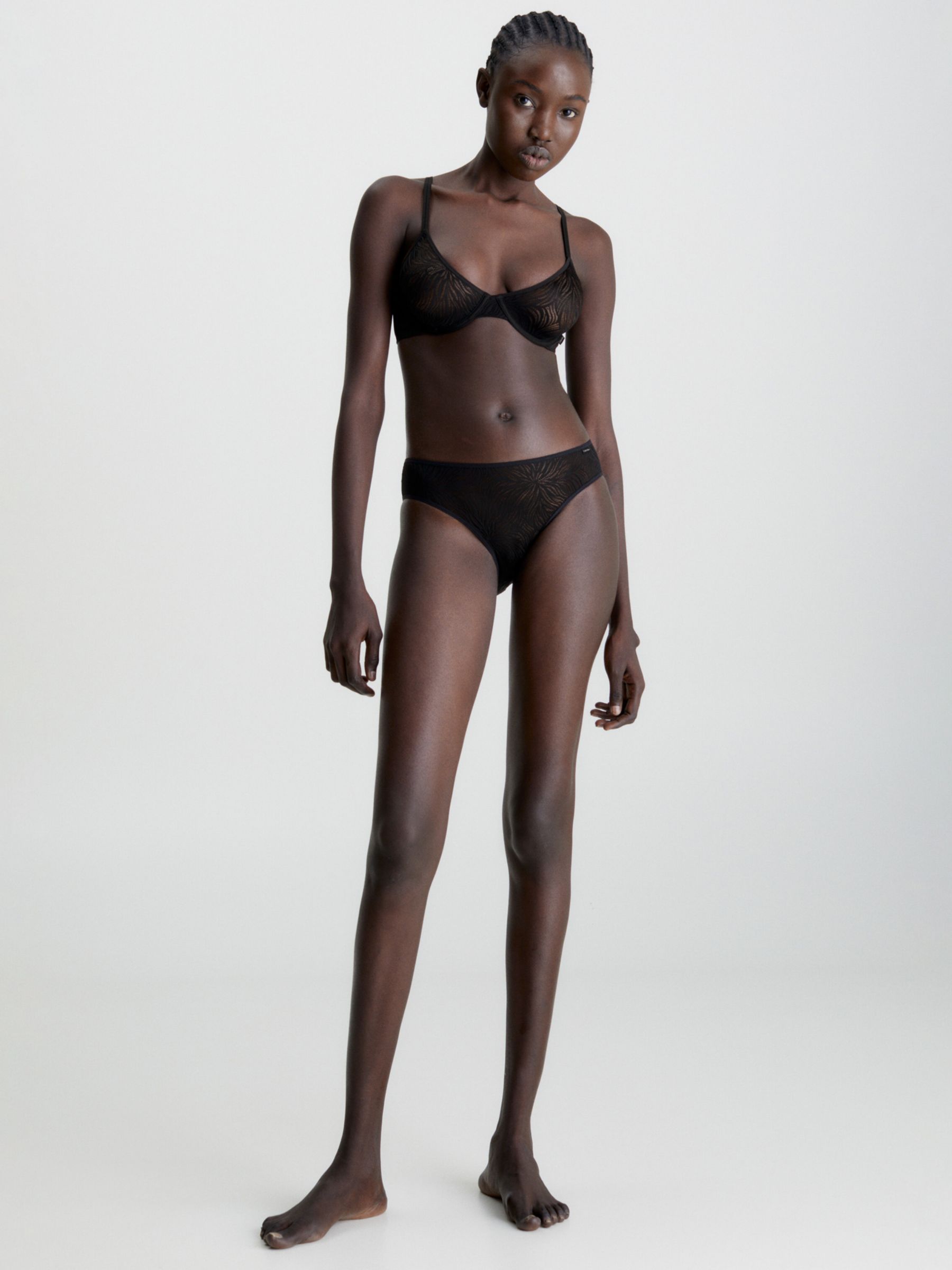 Calvin Klein Sheer Lace Bikini Knickers, Black, S