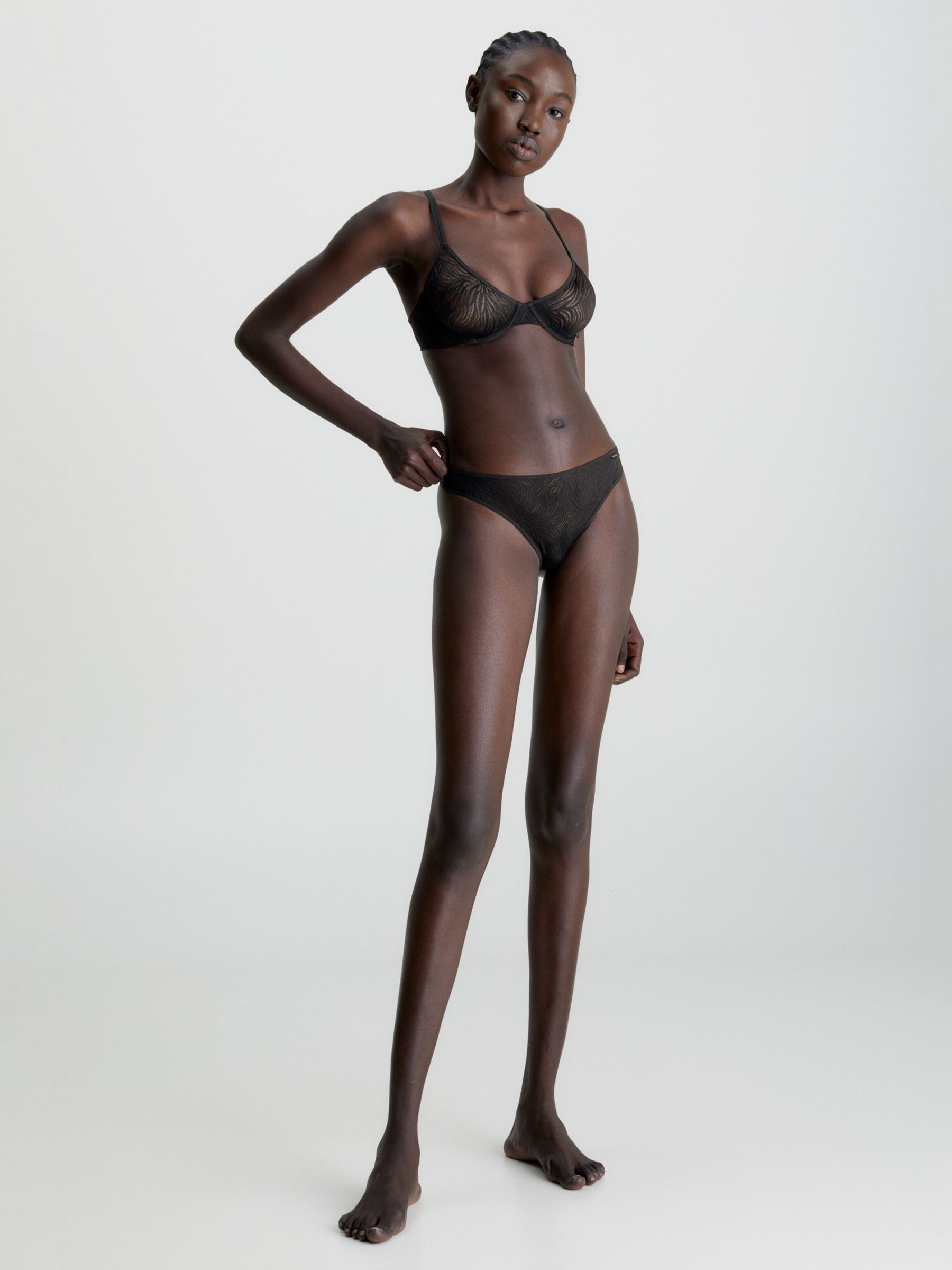 Calvin Klein Sheer Lace Thong, Black, XS