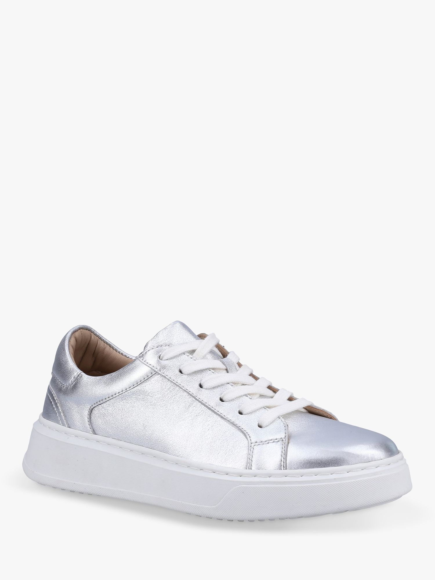 Hush Puppies Camille Lace-Up Leather Trainers, Silver, 3