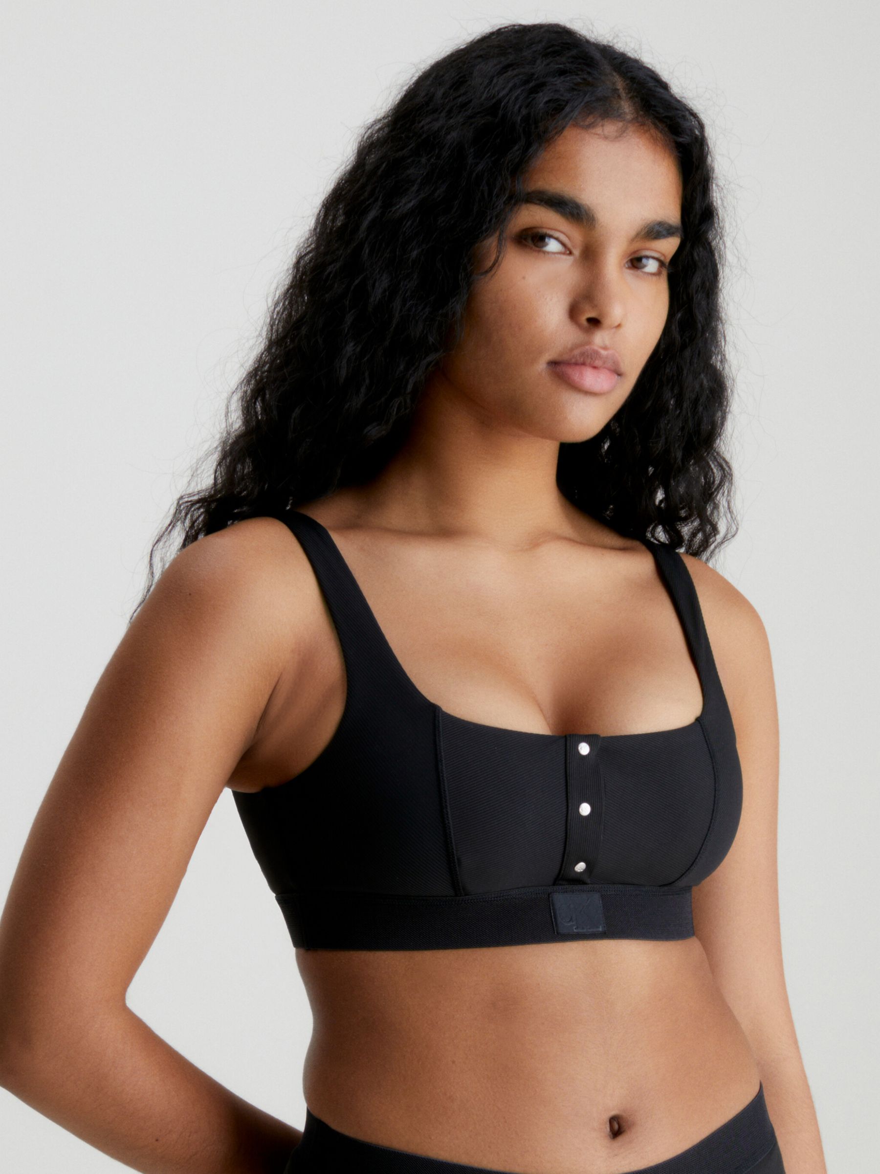 Calvin Klein Monogram Rib Bralette Bikini Top, Black, XL