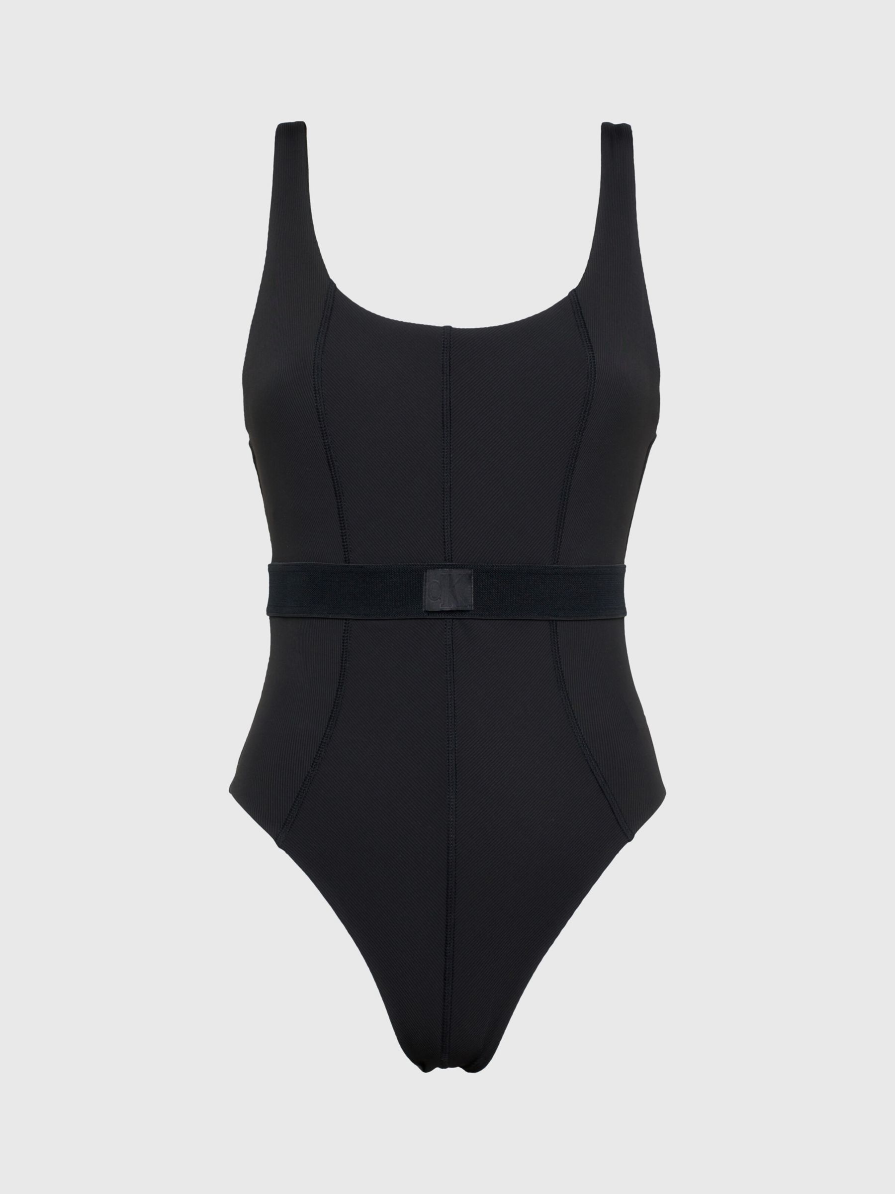 Calvin Klein Monogram Ribbed Swimsuit, Black, XS