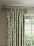 John Lewis Beatrix Print Pair Lined Pencil Pleat Curtains, Myrtle Green