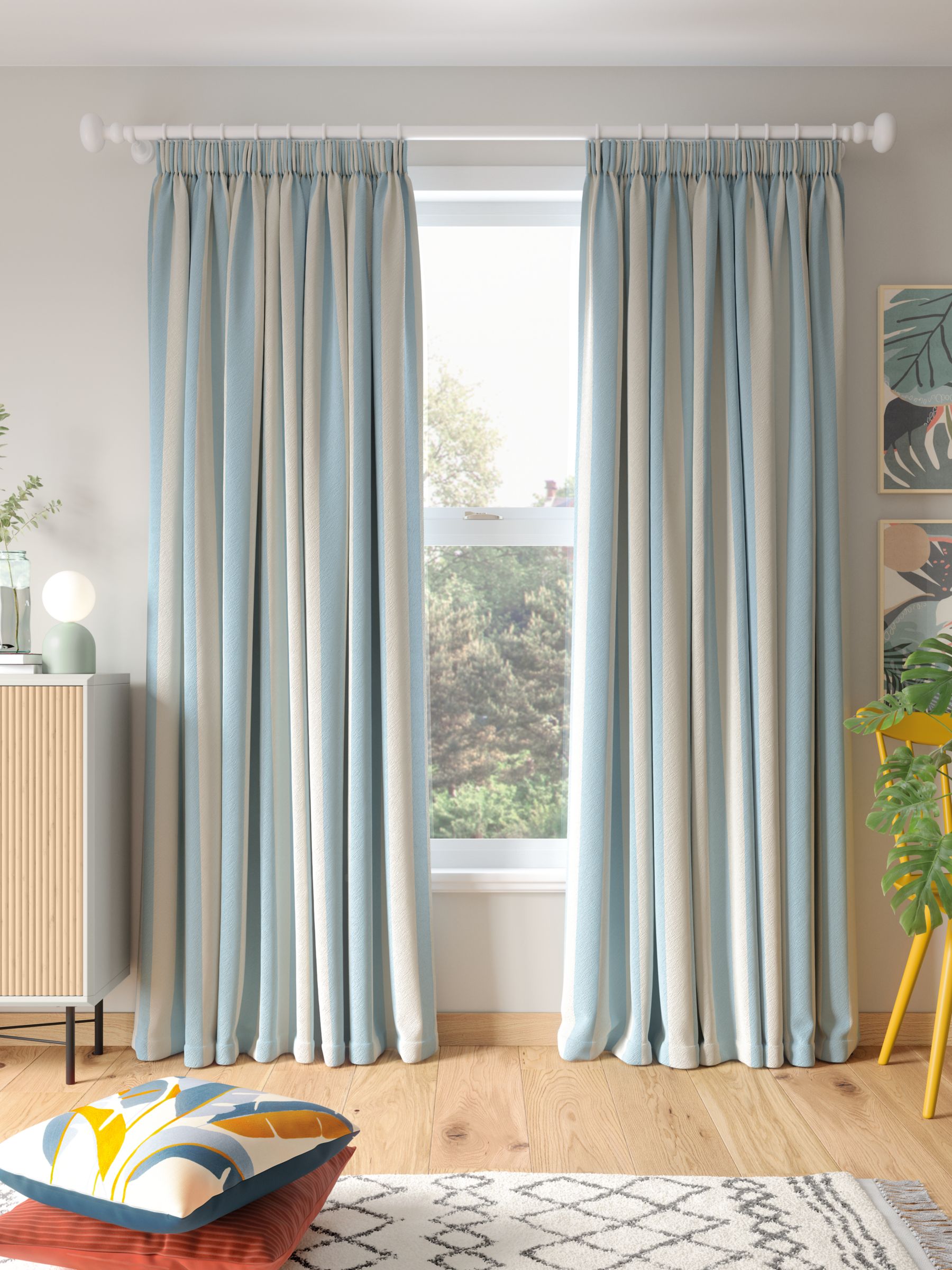 John Lewis ANYDAY Block Stripe Pair Dimout/Thermal Lined Multiway Curtains,  Celeste Blue, W117 x Drop