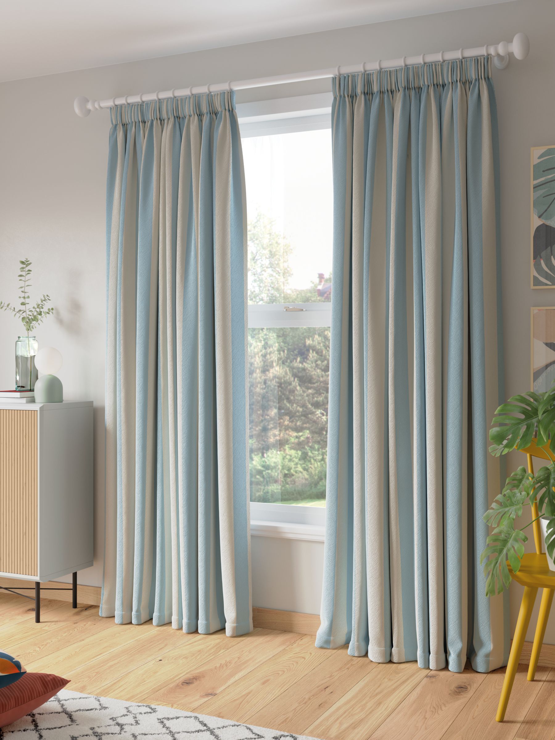 John Lewis ANYDAY Block Stripe Pair Dimout/Thermal Lined Multiway Curtains,  Celeste Blue, W117 x Drop