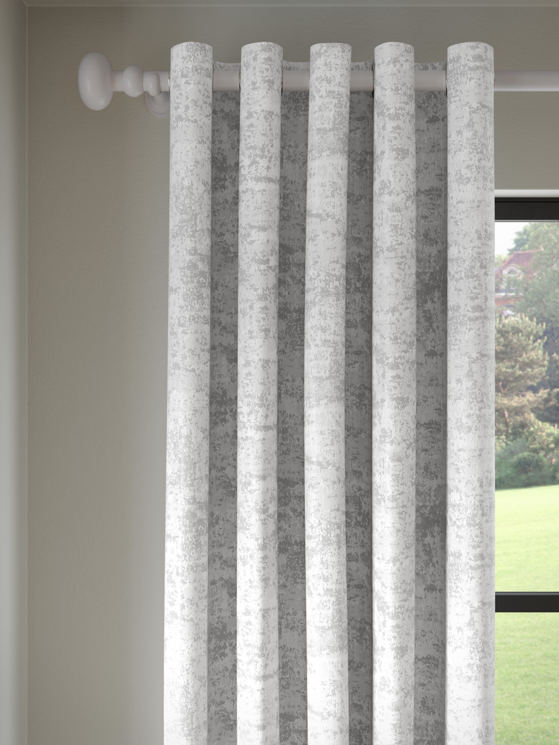 John Lewis Cala Weave Pair Lined Eyelet Curtains, Silver, W228 x Drop 182cm