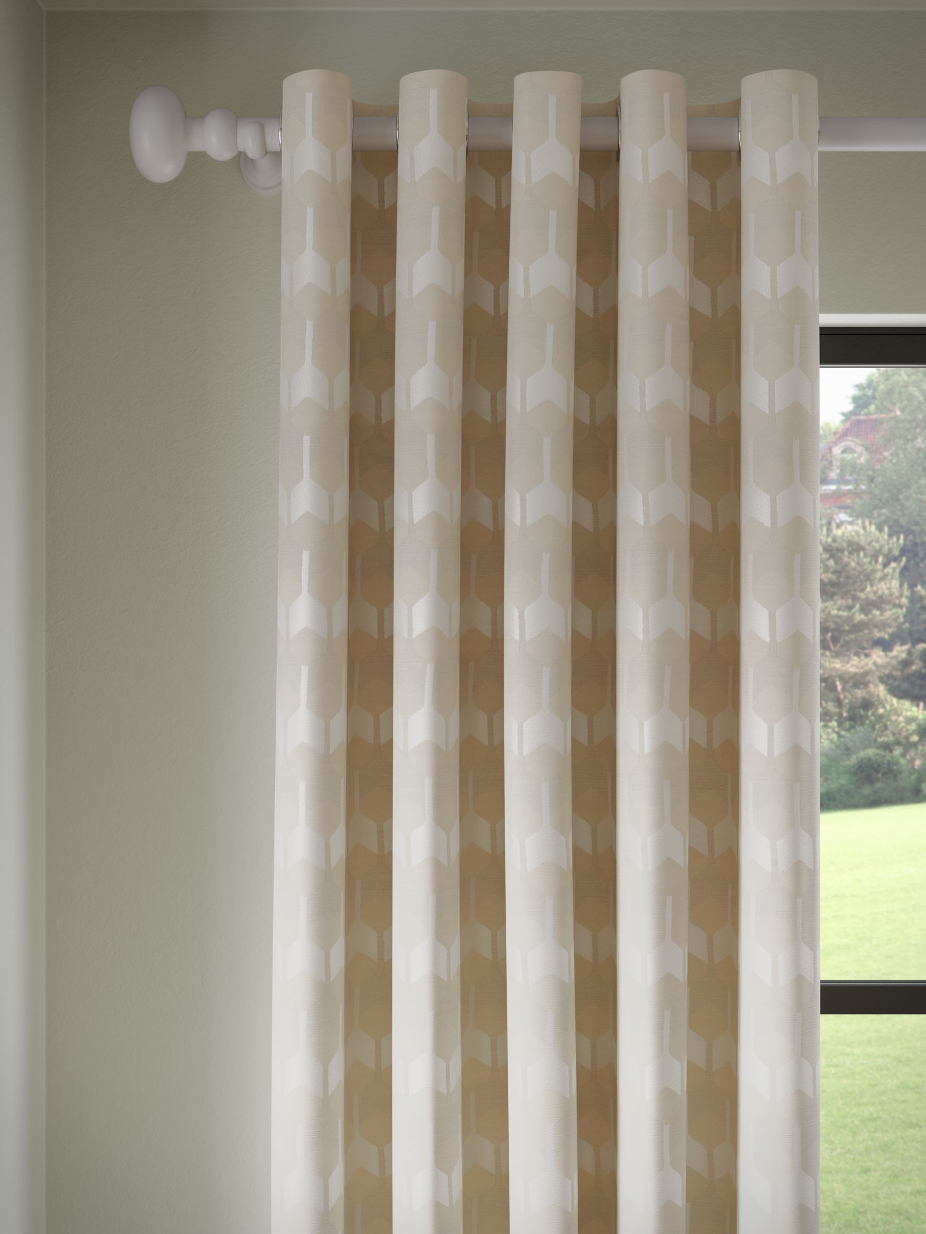 John Lewis Hive Weave Pair Lined Eyelet Curtains, Putty, W228 x Drop 274cm