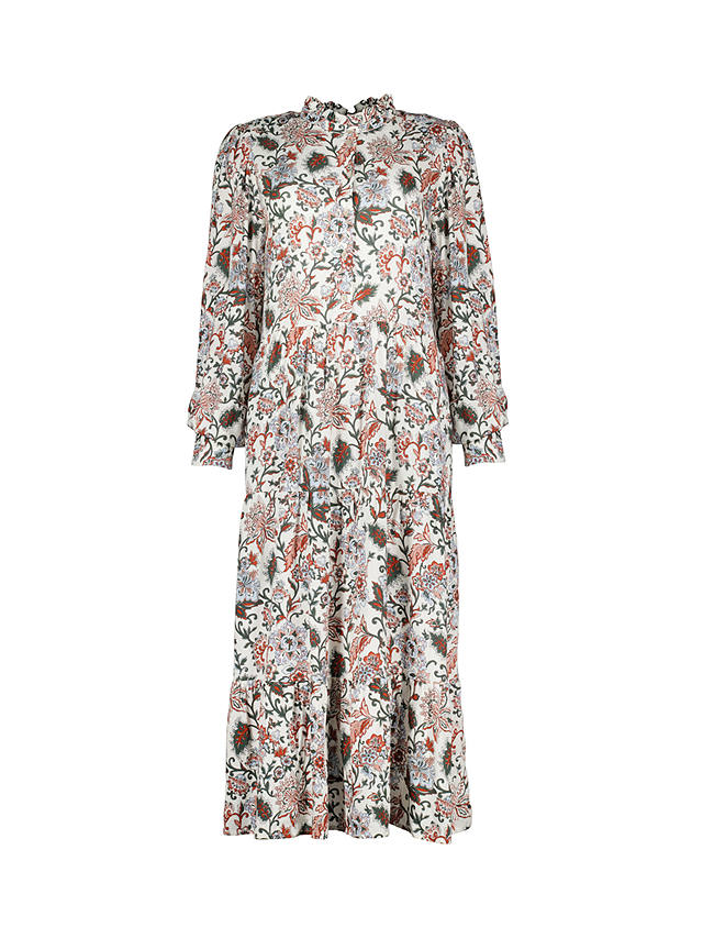 Baukjen Arlette Folk Print Midi Dress, Khaki/Multi at John Lewis & Partners
