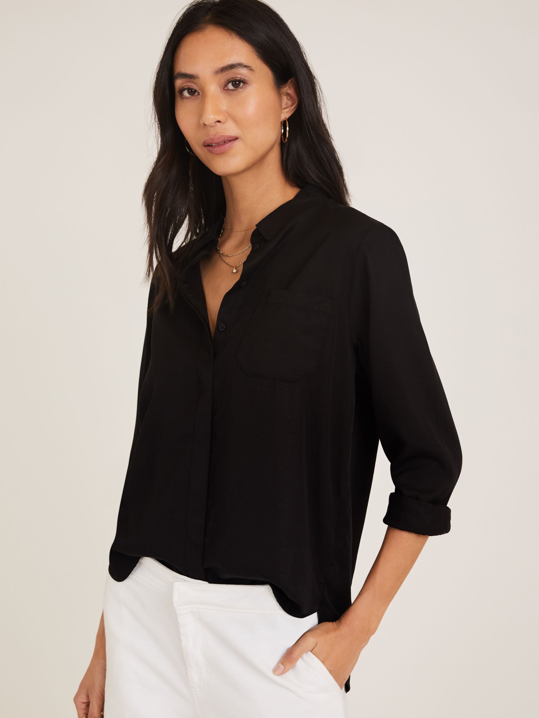 Baukjen Lillith Long Sleeve Tencel Shirt, Caviar Black at John Lewis ...