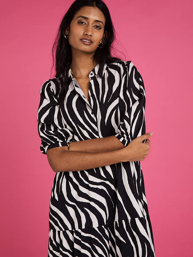 Baukjen Zebra Print Midi Shirt Dress, Black/White at John Lewis & Partners