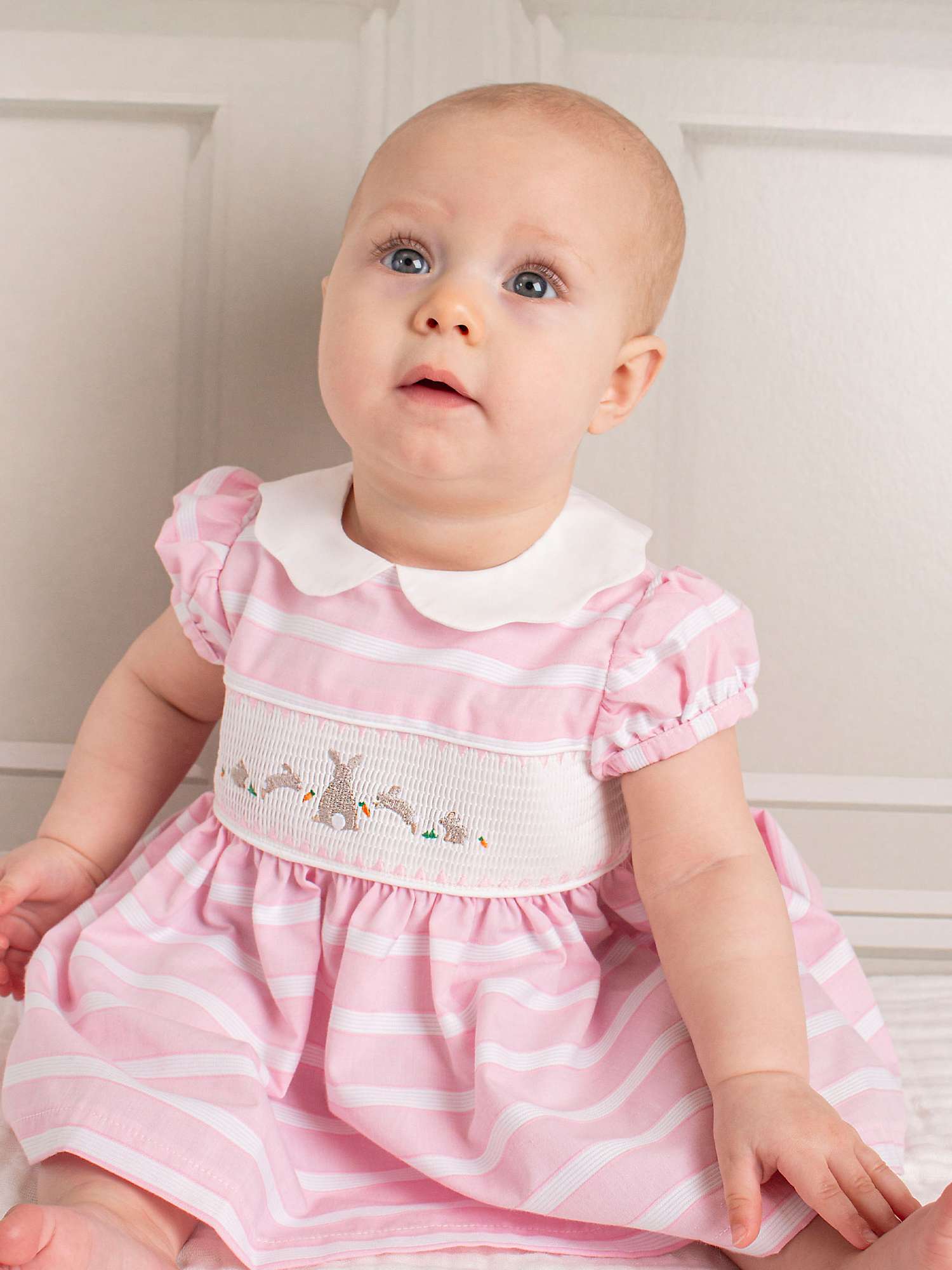 Buy Trotters Baby Bunny Striped Smocked Dress, Pink Stripe Online at johnlewis.com