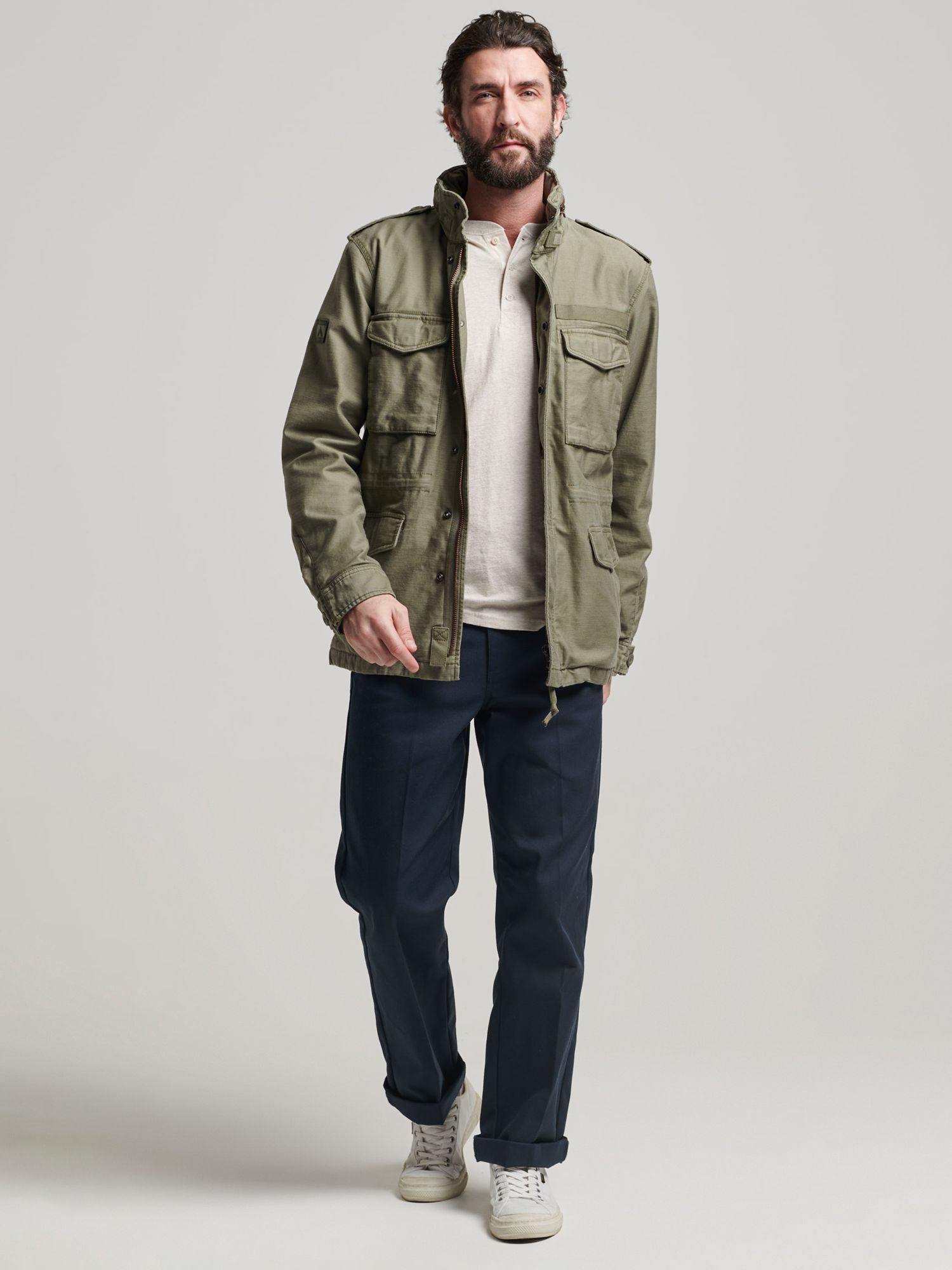 Superdry Military M65 Jacket, Dusty Olive Green at John Lewis & Partners