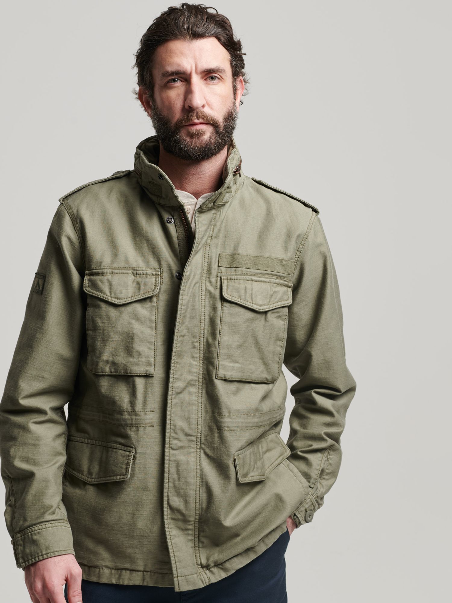 Superdry Military M65 Jacket, Dusty Olive Green at John Lewis & Partners