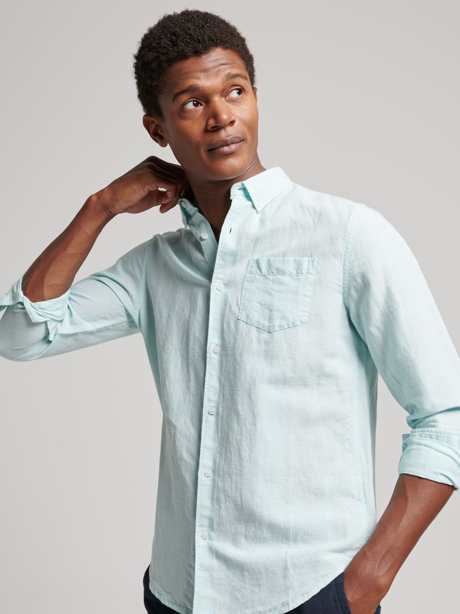 Superdry Organic Cotton Studios Linen Button Down Shirt, Plume Blue, S
